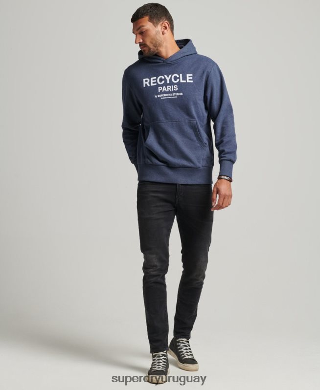 uy Superdry hombres sudadera con capucha de ciudad reciclada azul DT2N8Z665 ropa