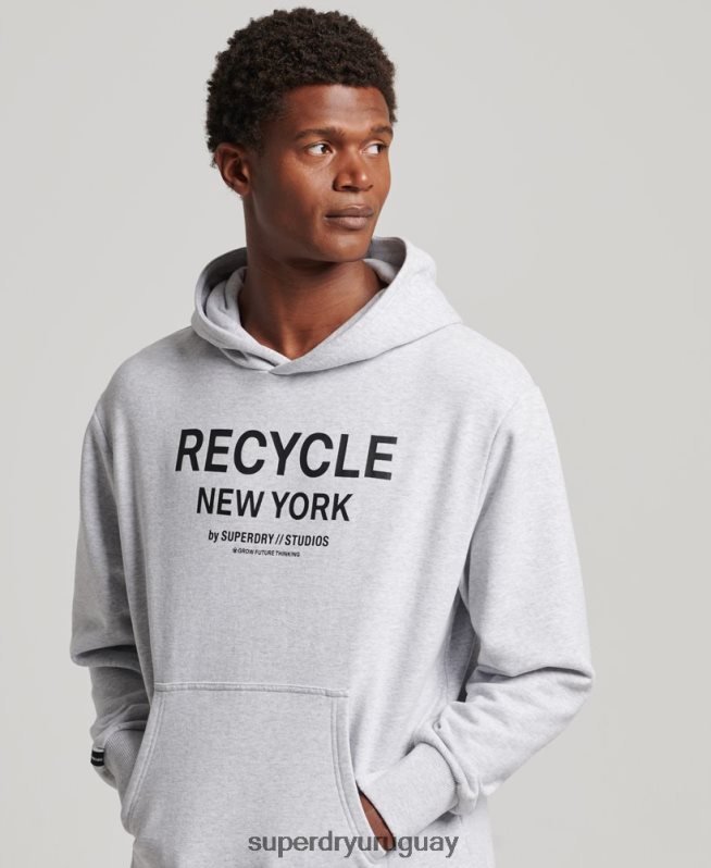 uy Superdry hombres sudadera con capucha de ciudad reciclada gris claro DT2N8Z793 ropa