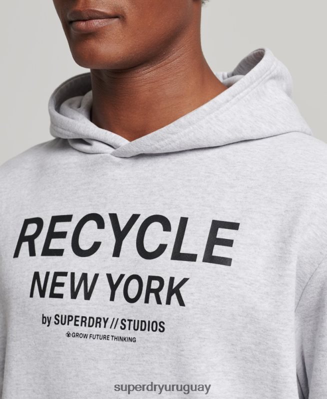 uy Superdry hombres sudadera con capucha de ciudad reciclada gris claro DT2N8Z793 ropa