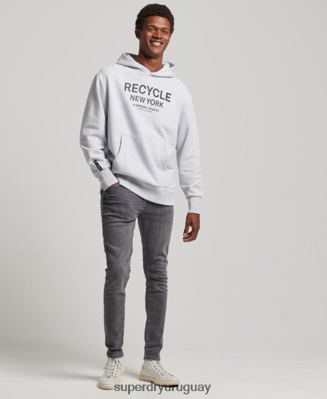 uy Superdry hombres sudadera con capucha de ciudad reciclada gris claro DT2N8Z793 ropa