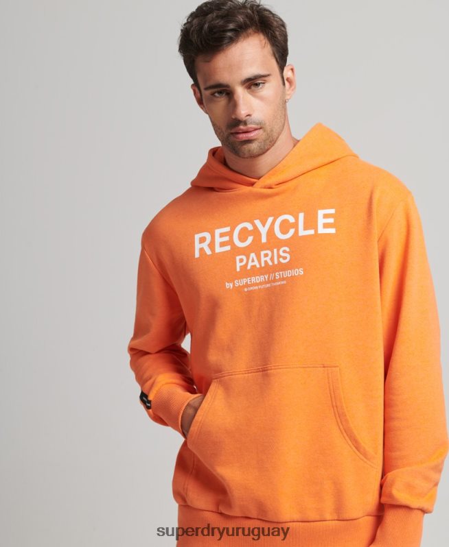 uy Superdry hombres sudadera con capucha de ciudad reciclada naranja DT2N8Z747 ropa