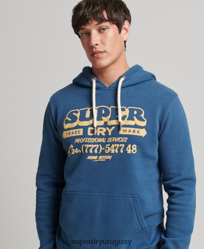 uy Superdry hombres sudadera con capucha de escritor de letreros azul DT2N8Z5107 ropa