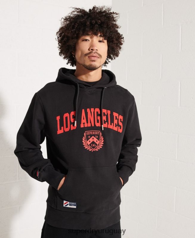 uy Superdry hombres sudadera con capucha de la universidad de la ciudad negro DT2N8Z658 ropa