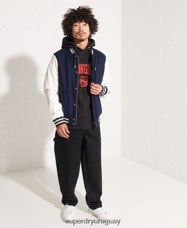 uy Superdry hombres sudadera con capucha de la universidad de la ciudad negro DT2N8Z658 ropa