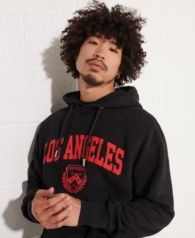uy Superdry hombres sudadera con capucha de la universidad de la ciudad negro DT2N8Z658 ropa