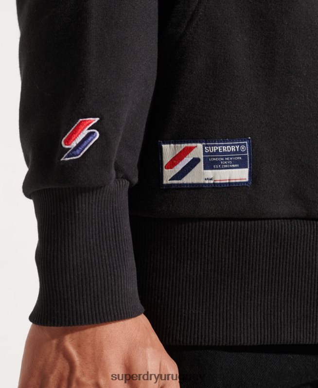 uy Superdry hombres sudadera con capucha de la universidad de la ciudad negro DT2N8Z658 ropa