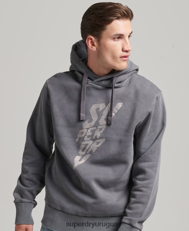 uy Superdry hombres sudadera con capucha de marca indie vintage gris oscuro DT2N8Z526 ropa