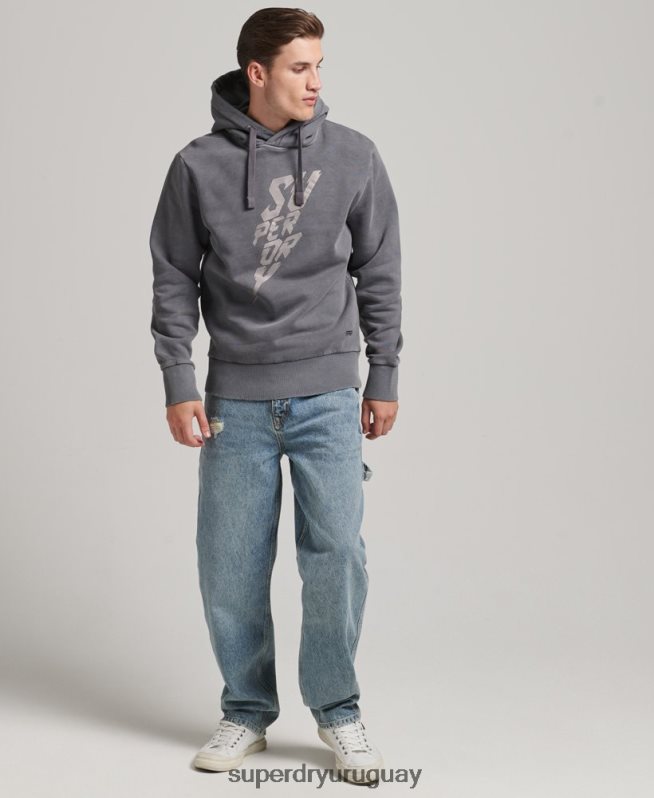 uy Superdry hombres sudadera con capucha de marca indie vintage gris oscuro DT2N8Z526 ropa