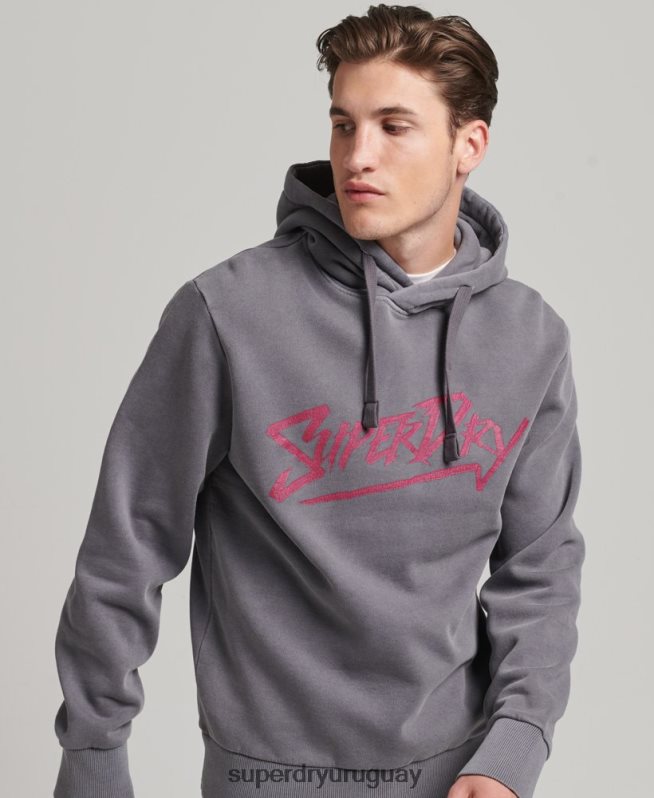 uy Superdry hombres sudadera con capucha de marca indie vintage gris oscuro DT2N8Z811 ropa