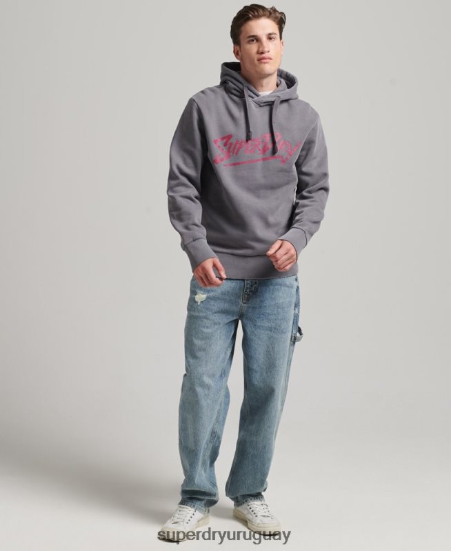 uy Superdry hombres sudadera con capucha de marca indie vintage gris oscuro DT2N8Z811 ropa