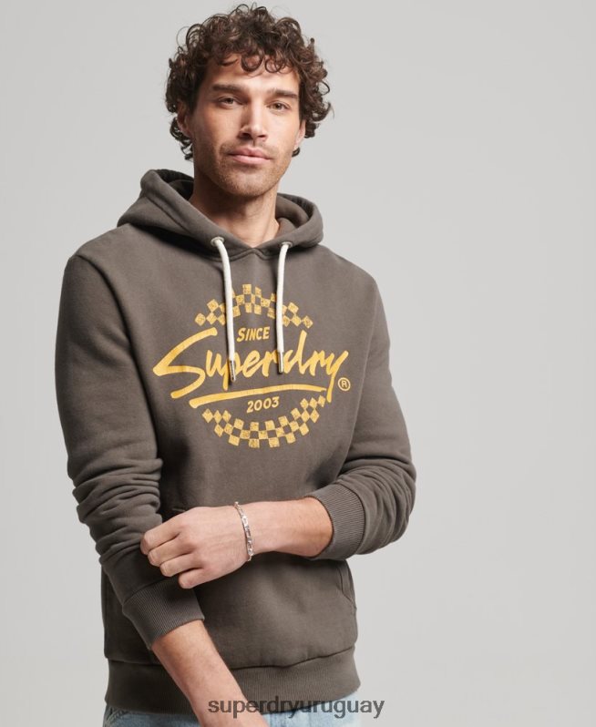 uy Superdry hombres sudadera con capucha de modeladores y creadores vintage gris oscuro DT2N8Z609 ropa