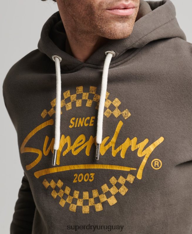 uy Superdry hombres sudadera con capucha de modeladores y creadores vintage gris oscuro DT2N8Z609 ropa