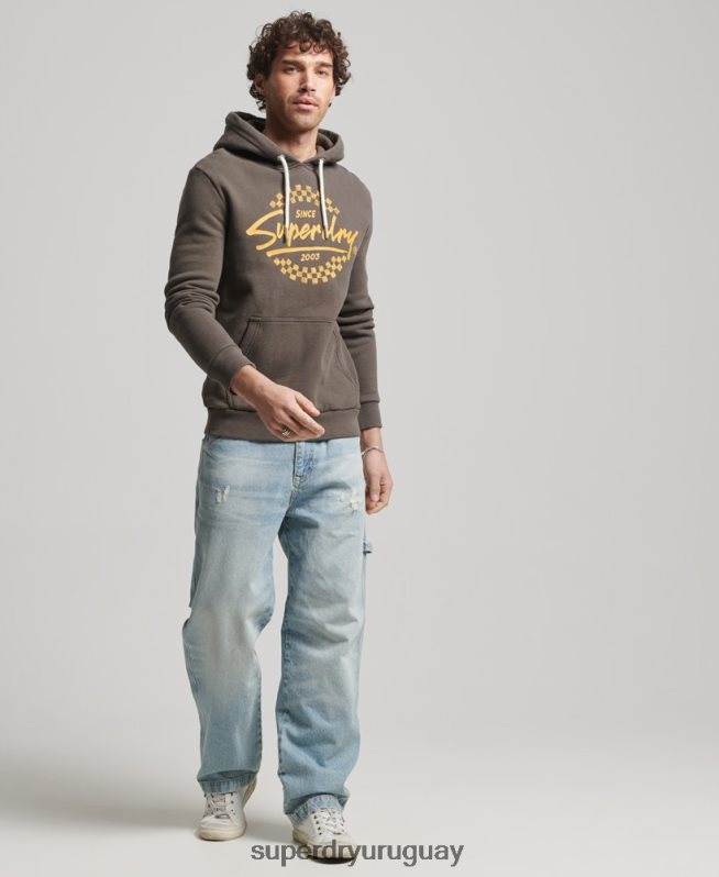 uy Superdry hombres sudadera con capucha de modeladores y creadores vintage gris oscuro DT2N8Z609 ropa