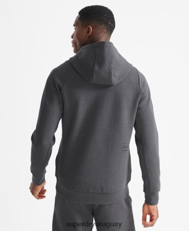 uy Superdry hombres sudadera con capucha de rendimiento de tren gris DT2N8Z5376 ropa