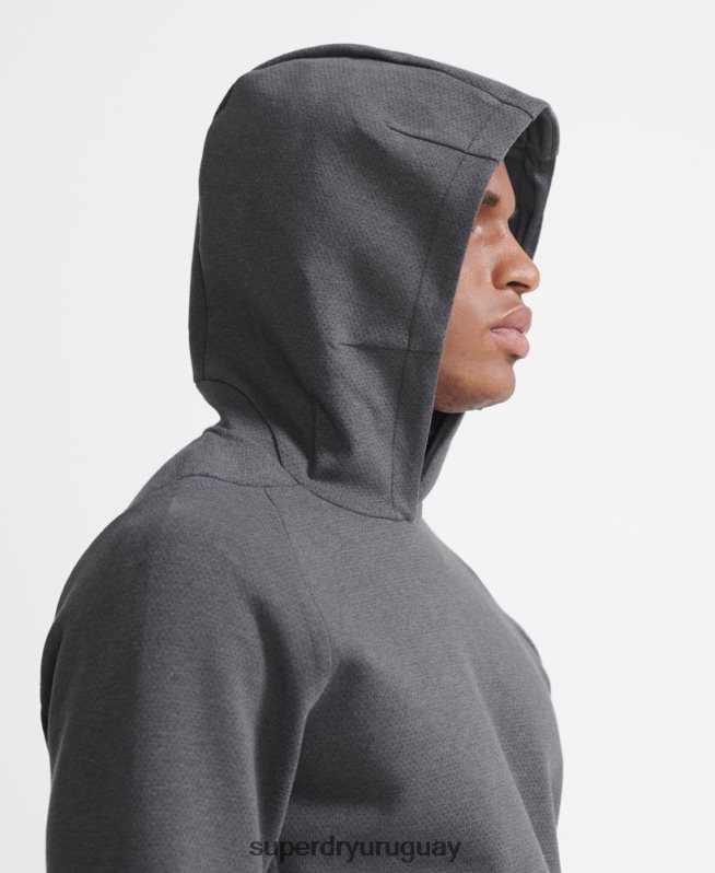 uy Superdry hombres sudadera con capucha de rendimiento de tren gris DT2N8Z5376 ropa