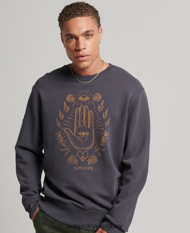 uy Superdry hombres sudadera con capucha de rock psicodélico gris oscuro DT2N8Z5111 ropa
