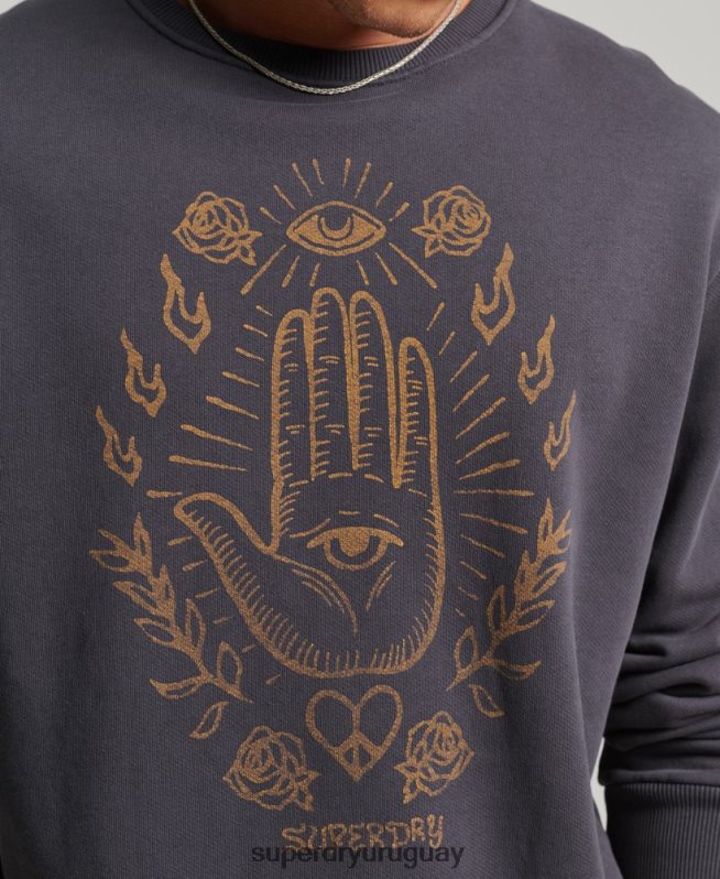 uy Superdry hombres sudadera con capucha de rock psicodélico gris oscuro DT2N8Z5111 ropa