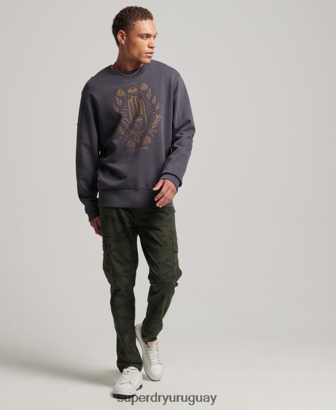 uy Superdry hombres sudadera con capucha de rock psicodélico gris oscuro DT2N8Z5111 ropa