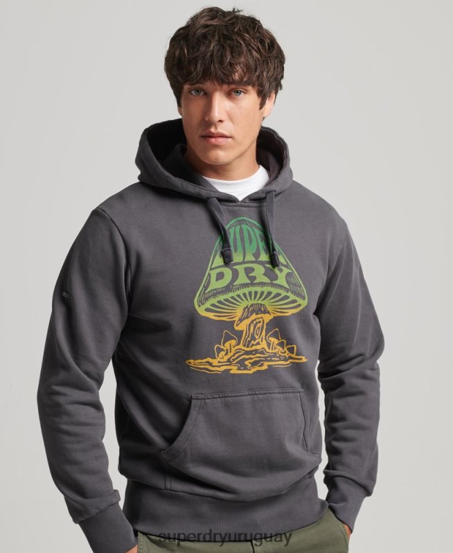 uy Superdry hombres sudadera con capucha de rock psicodélico gris oscuro DT2N8Z514 ropa