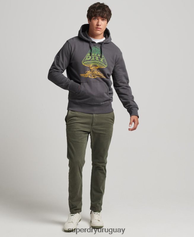 uy Superdry hombres sudadera con capucha de rock psicodélico gris oscuro DT2N8Z514 ropa