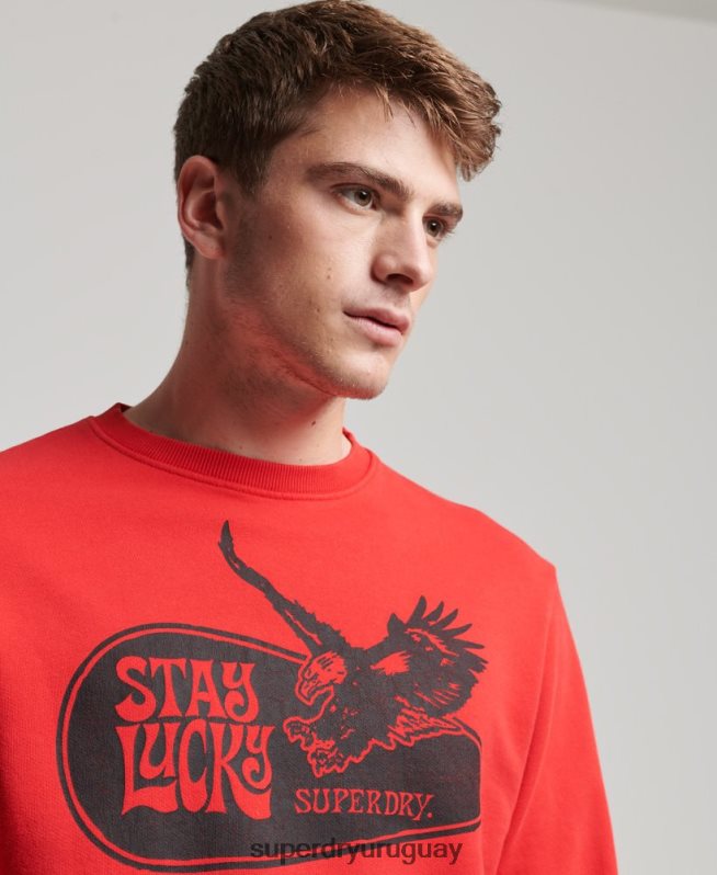 uy Superdry hombres sudadera con capucha de rock psicodélico rojo DT2N8Z667 ropa