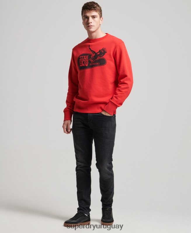uy Superdry hombres sudadera con capucha de rock psicodélico rojo DT2N8Z667 ropa