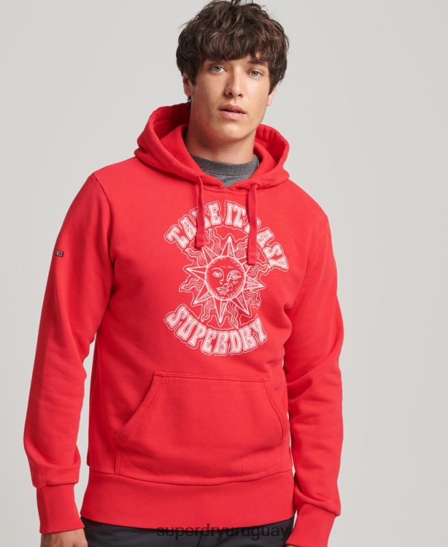 uy Superdry hombres sudadera con capucha de rock psicodélico rojo DT2N8Z759 ropa