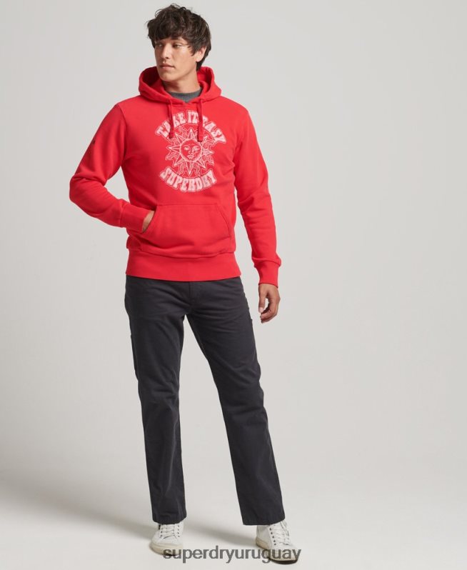 uy Superdry hombres sudadera con capucha de rock psicodélico rojo DT2N8Z759 ropa