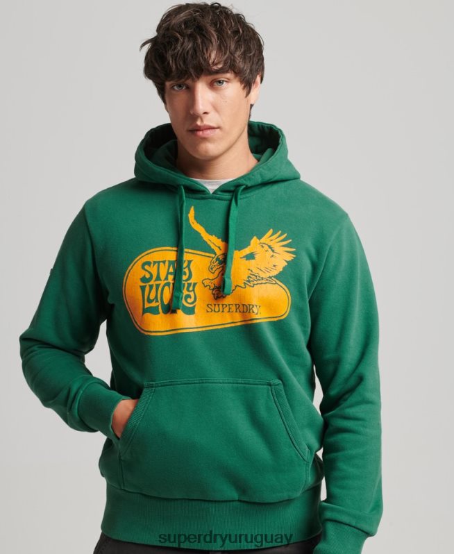 uy Superdry hombres sudadera con capucha de rock psicodélico verde DT2N8Z5056 ropa