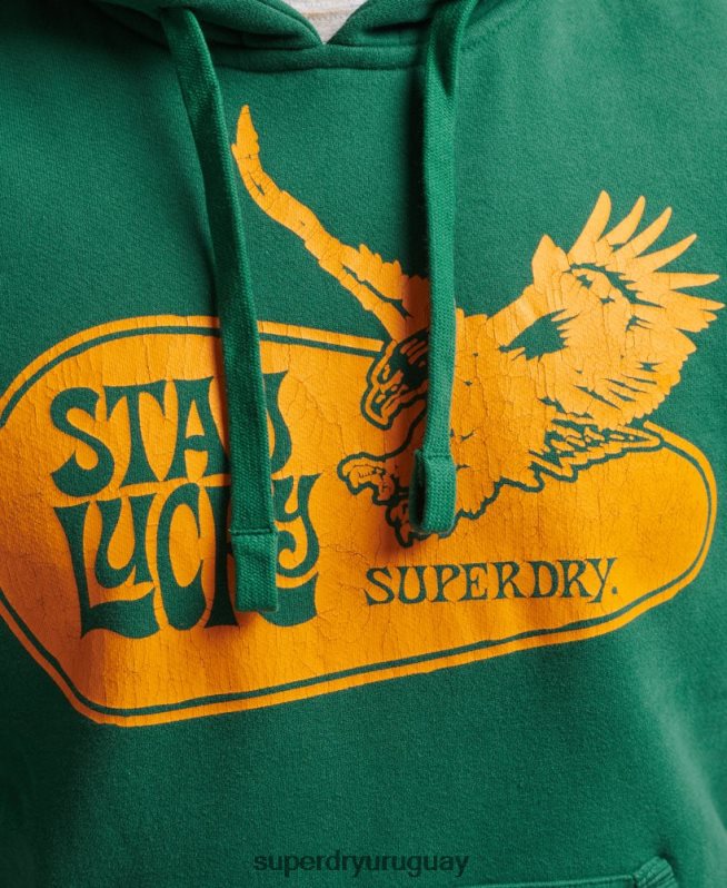 uy Superdry hombres sudadera con capucha de rock psicodélico verde DT2N8Z5056 ropa