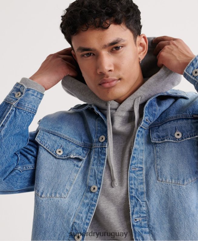 uy Superdry hombres sudadera con capucha de superestado gris DT2N8Z902 ropa
