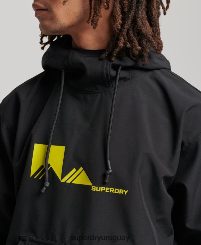 uy Superdry hombres sudadera con capucha de tecnología de nieve negro DT2N8Z734 ropa