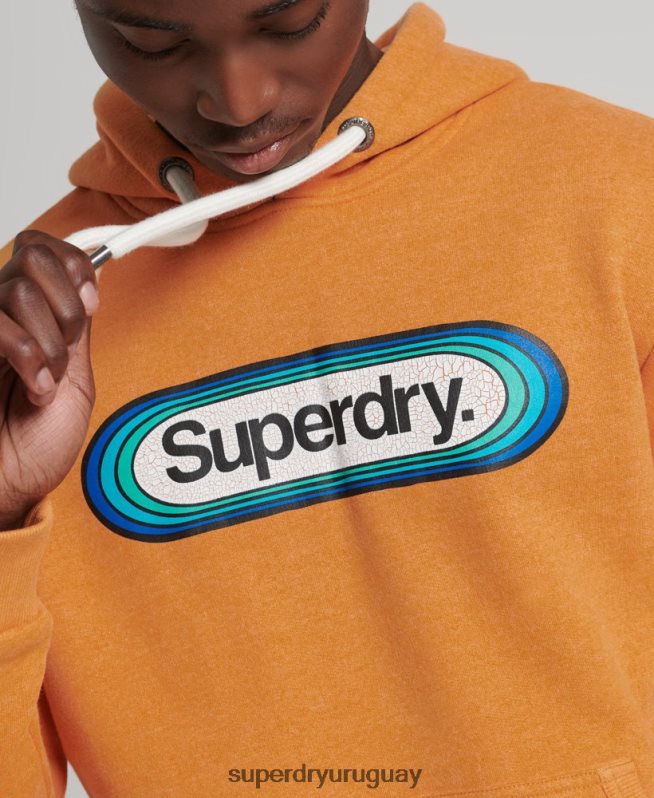 uy Superdry hombres sudadera con capucha de temporada con logo vintage amarillo DT2N8Z5195 ropa