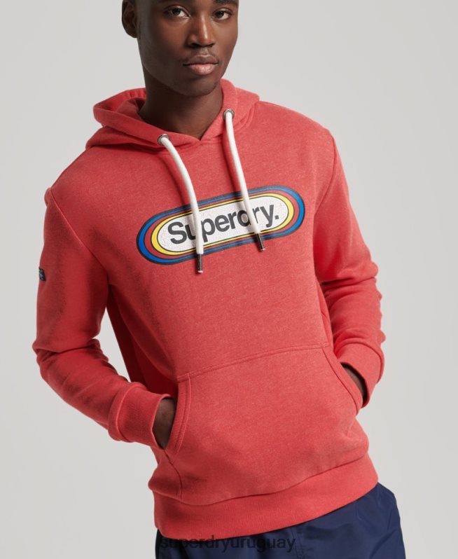 uy Superdry hombres sudadera con capucha de temporada con logo vintage rojo DT2N8Z5117 ropa