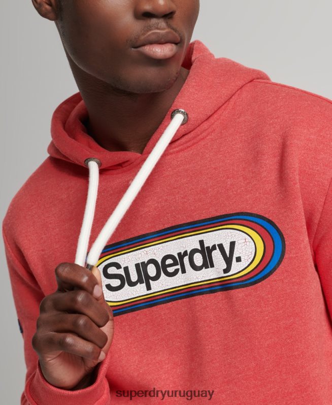 uy Superdry hombres sudadera con capucha de temporada con logo vintage rojo DT2N8Z5117 ropa