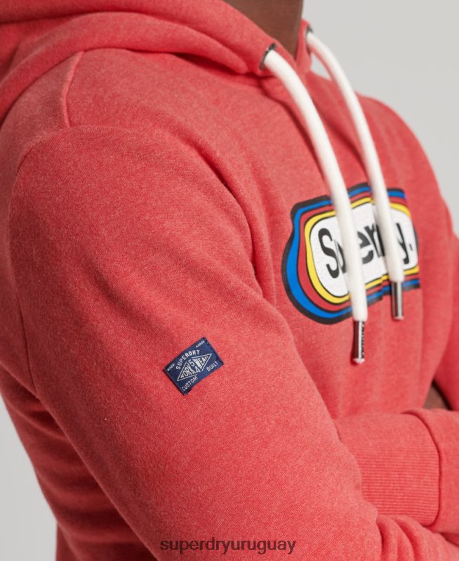 uy Superdry hombres sudadera con capucha de temporada con logo vintage rojo DT2N8Z5117 ropa