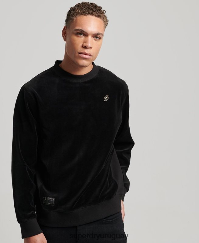 uy Superdry hombres sudadera con capucha de terciopelo con logo de code s negro DT2N8Z849 ropa