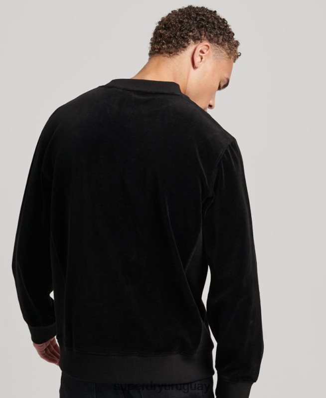 uy Superdry hombres sudadera con capucha de terciopelo con logo de code s negro DT2N8Z849 ropa