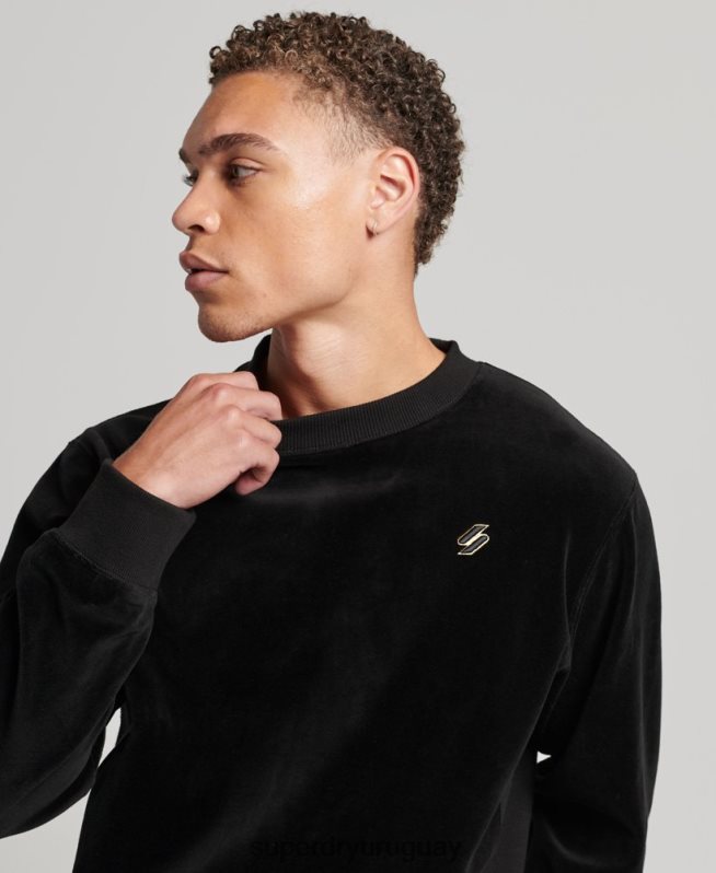uy Superdry hombres sudadera con capucha de terciopelo con logo de code s negro DT2N8Z849 ropa