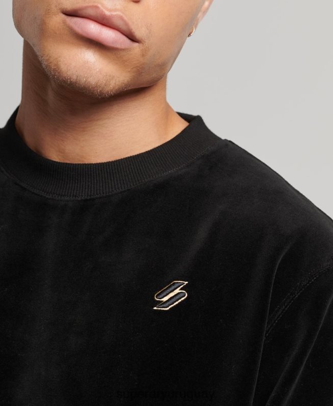 uy Superdry hombres sudadera con capucha de terciopelo con logo de code s negro DT2N8Z849 ropa