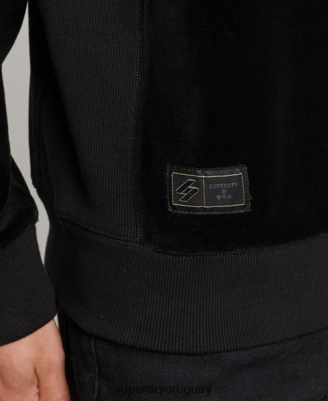 uy Superdry hombres sudadera con capucha de terciopelo con logo de code s negro DT2N8Z849 ropa