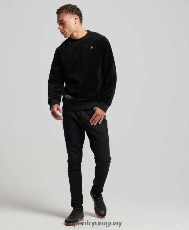 uy Superdry hombres sudadera con capucha de terciopelo con logo de code s negro DT2N8Z849 ropa