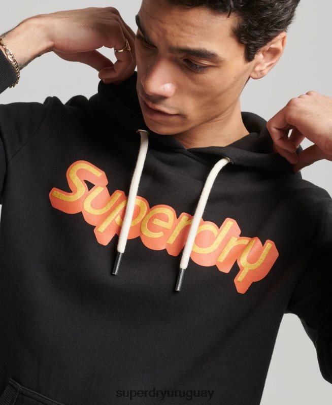 uy Superdry hombres sudadera con capucha de trading co negro DT2N8Z781 ropa