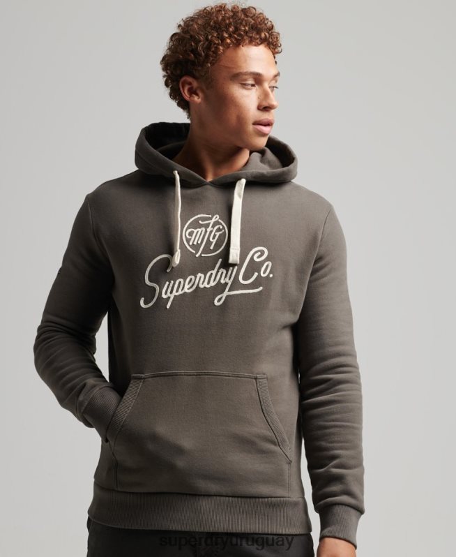 uy Superdry hombres sudadera con capucha diseñada y confeccionada gris oscuro DT2N8Z815 ropa