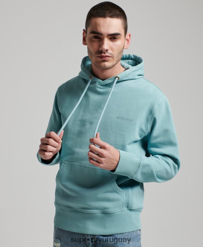 uy Superdry hombres sudadera con capucha esencial sobreteñida azul claro DT2N8Z702 ropa