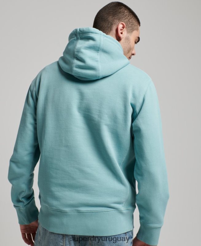 uy Superdry hombres sudadera con capucha esencial sobreteñida azul claro DT2N8Z702 ropa