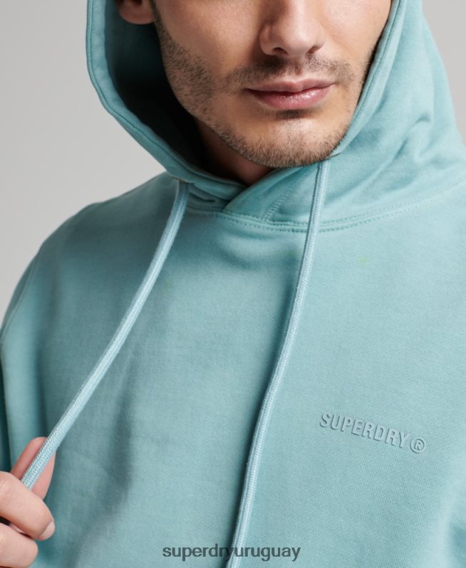 uy Superdry hombres sudadera con capucha esencial sobreteñida azul claro DT2N8Z702 ropa