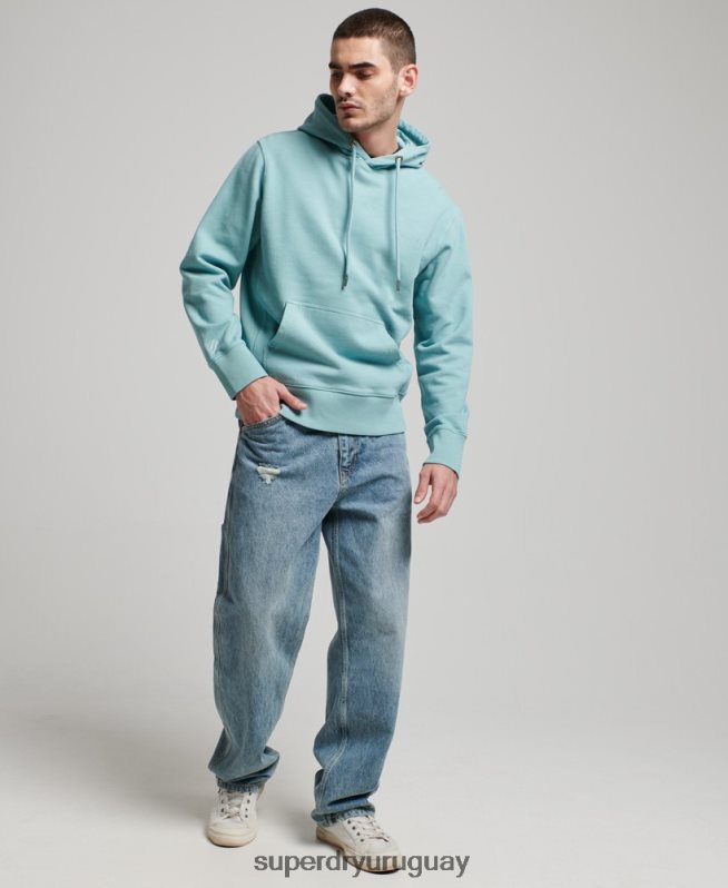 uy Superdry hombres sudadera con capucha esencial sobreteñida azul claro DT2N8Z702 ropa