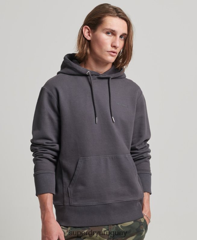 uy Superdry hombres sudadera con capucha esencial sobreteñida gris oscuro DT2N8Z553 ropa