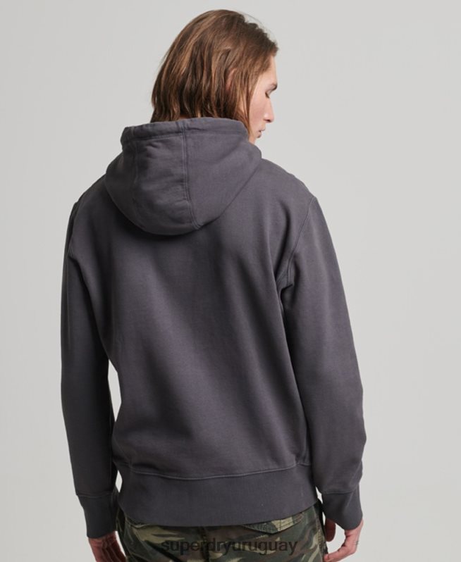 uy Superdry hombres sudadera con capucha esencial sobreteñida gris oscuro DT2N8Z553 ropa